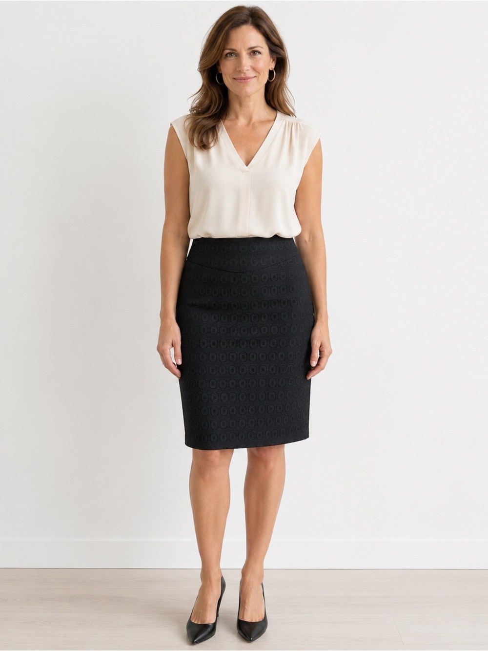Cynthia Rowley Pencil Skirt Womens 8 Black Textured Cotton Blend Lined Career